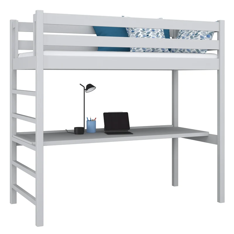 Letto a soppalco in legno con scrivania N01 grigio cenere