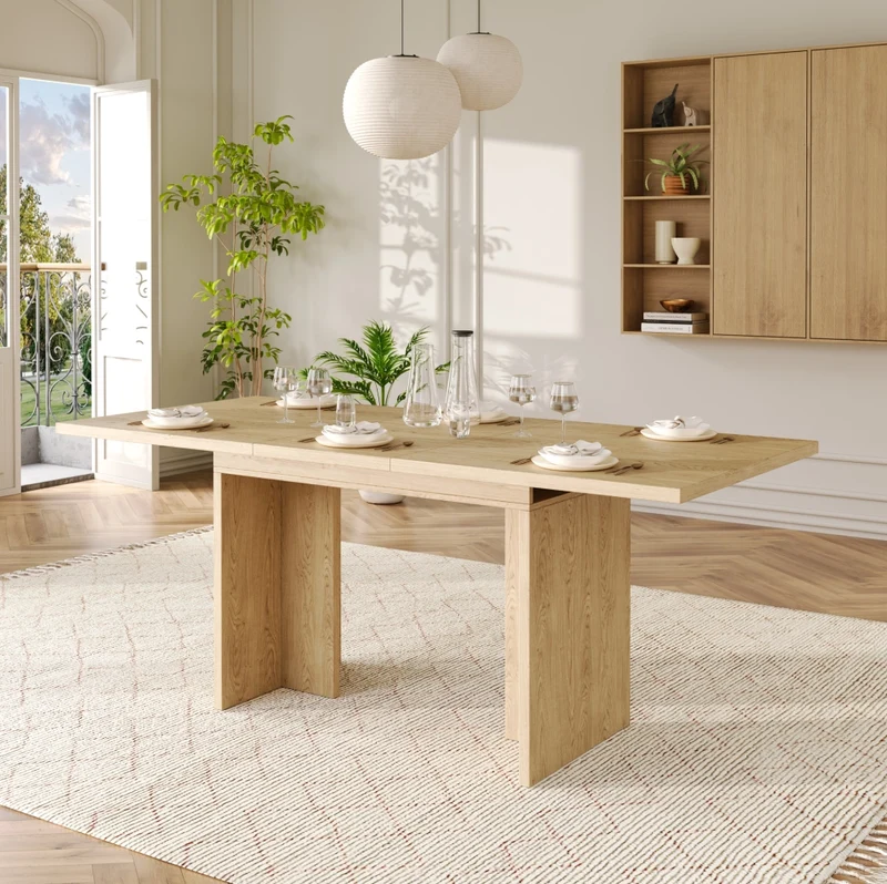 Tavolo da pranzo allungabile 140/180 x 80 cm in MDF colore rovere; per 6-8 persone