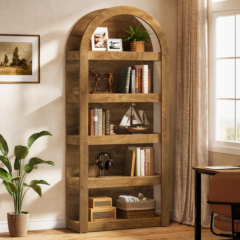 Tribesigns Libreria da 180 cm, scaffali sottili a cupola a 5 livelli per soggiorno