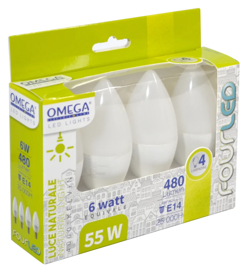 Set 4 Pezzi Lampadine Candela E14: 6W - 480LM - A+