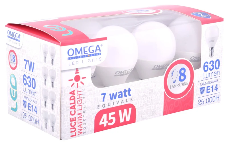 SET 8 PEZZI LAMPADINE SFERA G45 Luce Calda: 7W - 3000K - E14 - A+