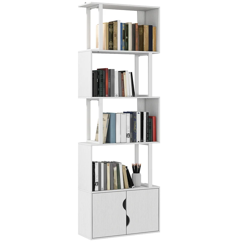 Libreria Moderna con 5 Ripiani 60x23.8x179,2 cm con Armadietto alla Base in Legno Bianco
