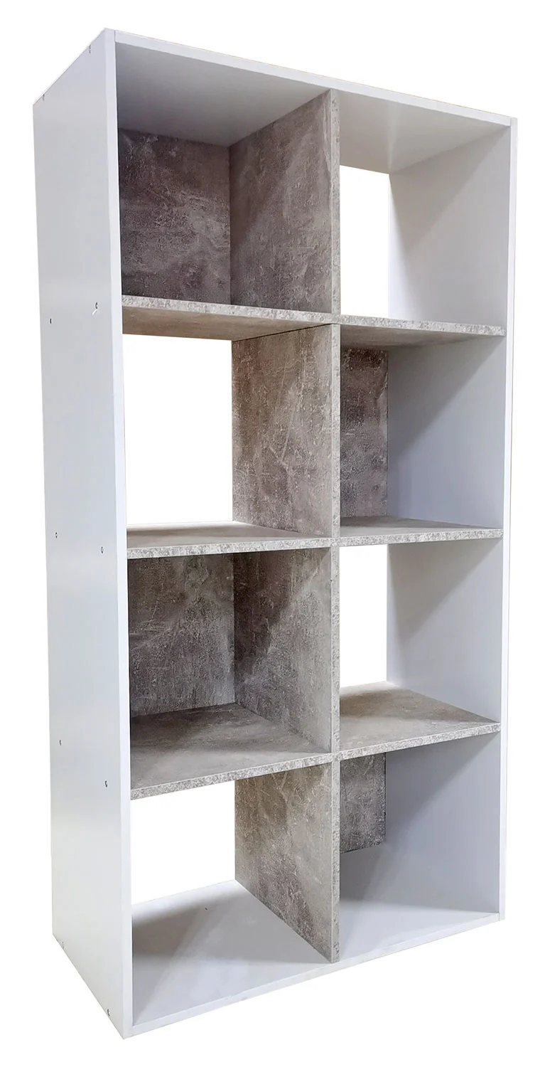Libreria Soggiorno 8 Vani 60x30x120 cm in Truciolare Bianco e Cemento