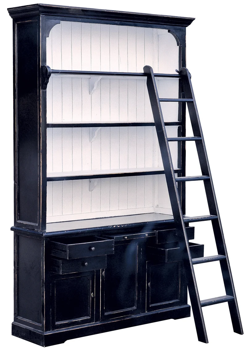 Mobile Libreria con Scaletta 3 Ante 4 Cassetti 4 Ripiani Nero