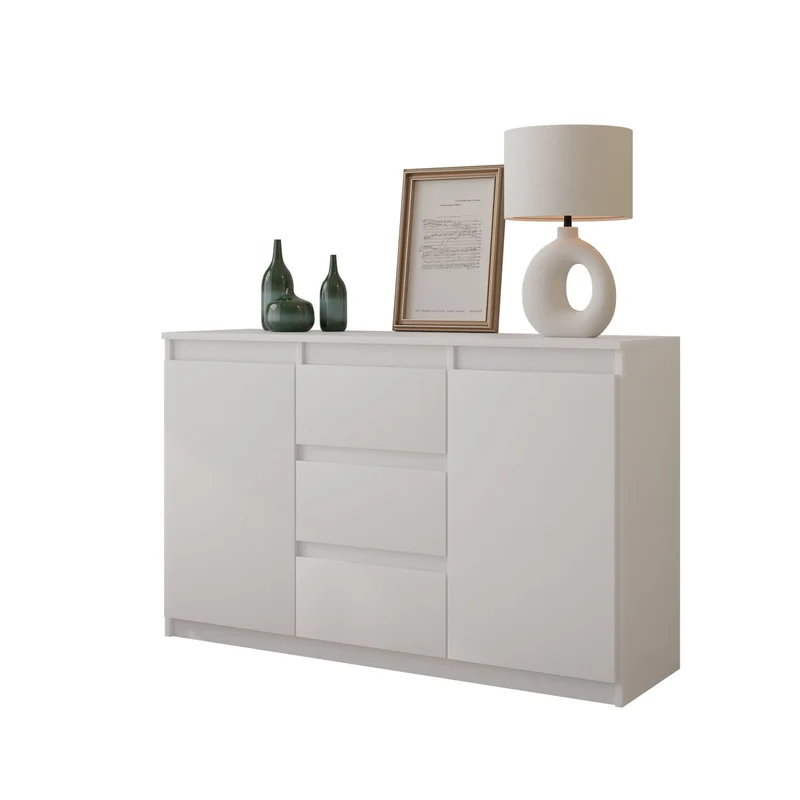 MIKEL - Cassettiera a 3 cassetti e 2 ante - Credenza per camera da letto - Bianco Opaco