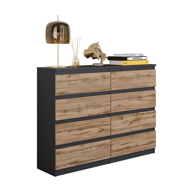 GABRIEL - Cassettiera a 8 cassetti - Credenza per camera da letto - Antracite / Rovere Wotan