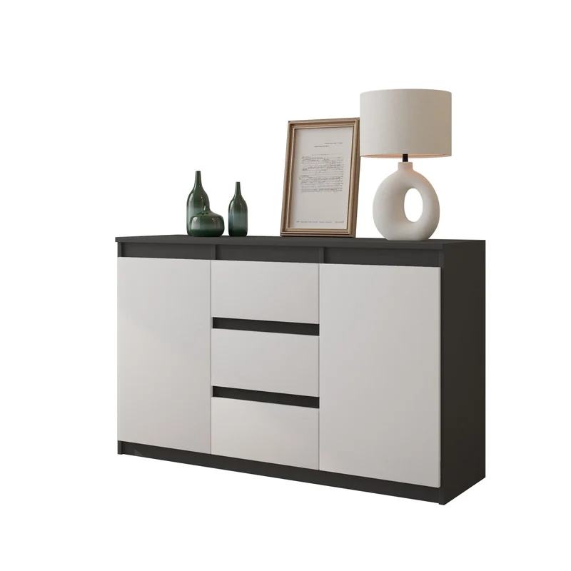 MIKEL - Cassettiera con 3 cassetti e 2 ante - Credenza per camera da letto - Antracite / Bianco Opaco