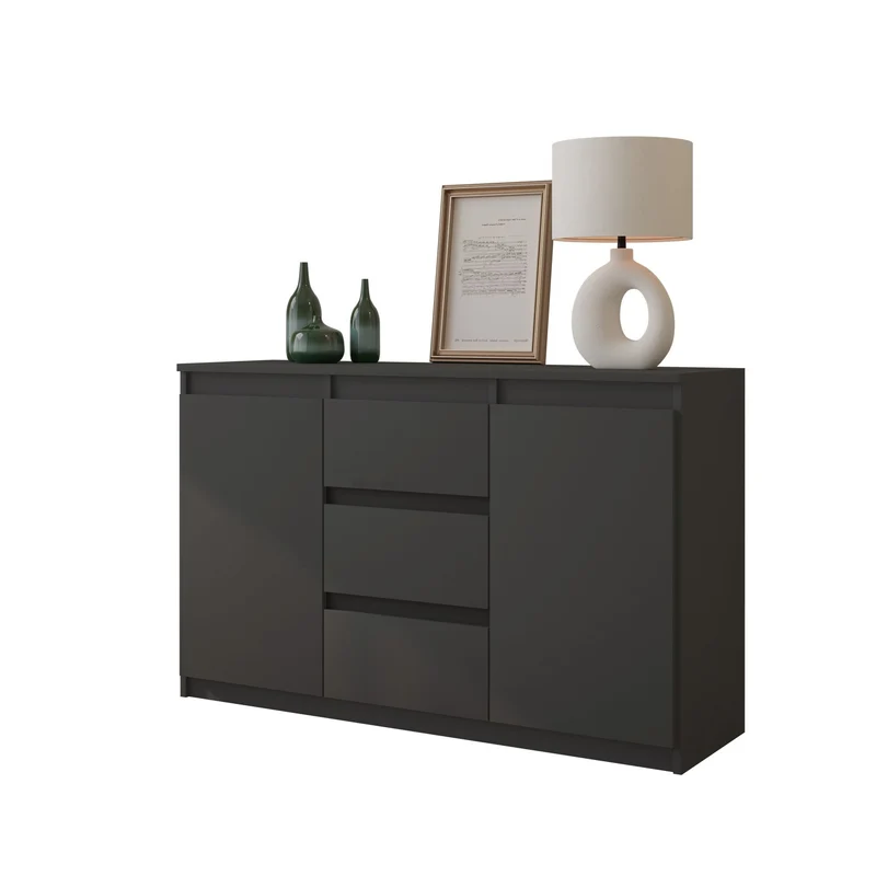 MIKEL - Cassettiera con 3 cassetti e 2 ante - Credenza per camera da letto - Antracite