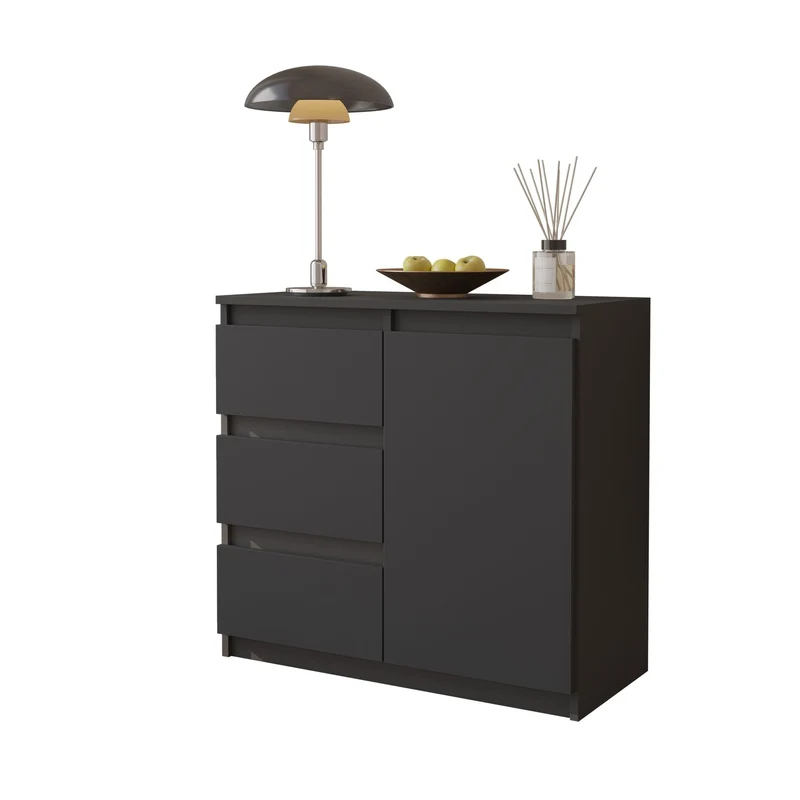 MIKEL - Cassettiera con 3 cassetti e 1 anta - Credenza per camera da letto - Antracite
