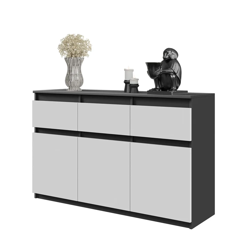 NOAH - Cassettiera a 3 cassetti e 3 ante - Credenza per camera da letto - Antracite / Bianco Opaco