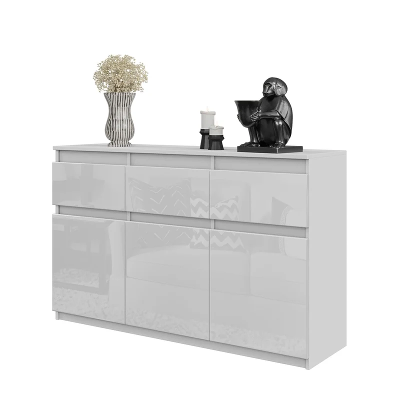 NOAH - Cassettiera a 3 cassetti e 3 ante - Credenza per camera da letto - Bianco Opaco / Bianco Lucido