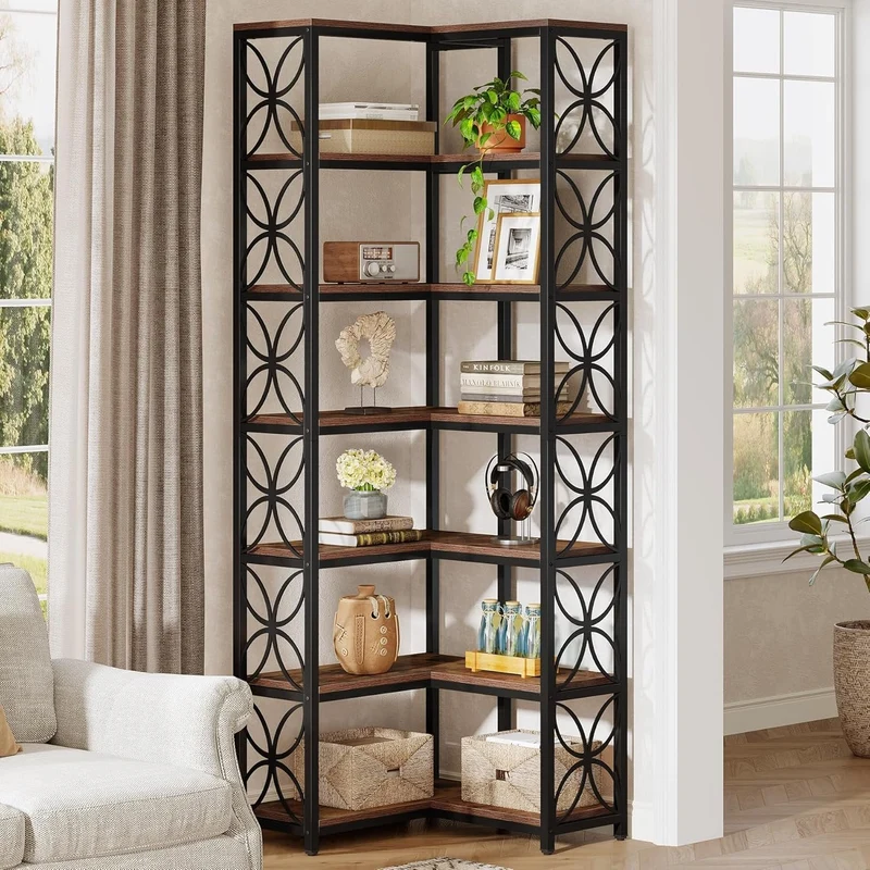 Tribesigns Libreria da 200 cm, Scaffale Angolare a Forma di L con 7 Ripiani