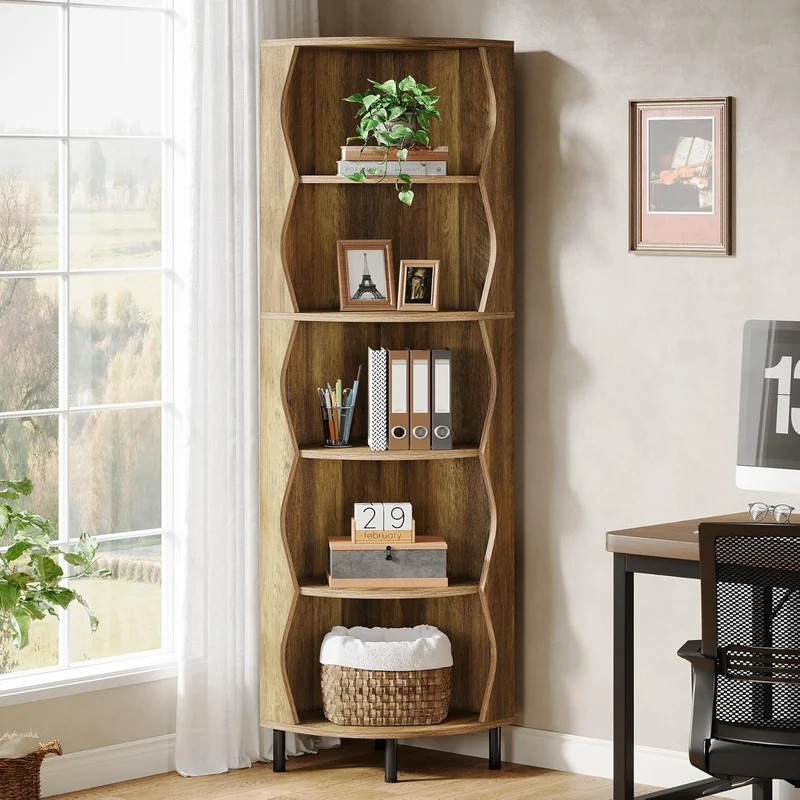 Tribesigns Scaffale angolare da 180 cm, elegante libreria a 5 ripiani per piccoli spazi