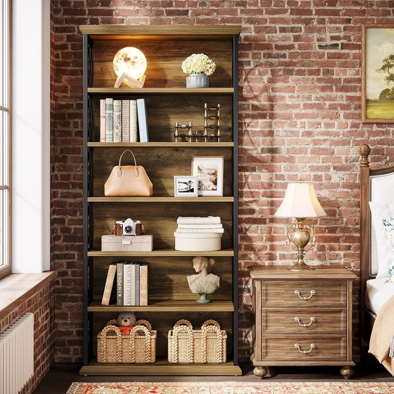 Tribesigns 185 cm Libreria, Scaffale a 6 Ripiani con Industriale Ripiani Aperti