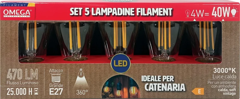 SET 5 LAMPADINE S14 PER CATENARIA 4W 470Lm 3000K E