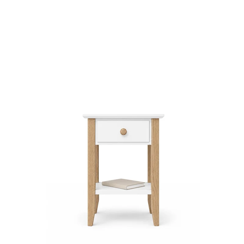 Comodino in legno 1S N01 Scandi bianco / rovere naturale