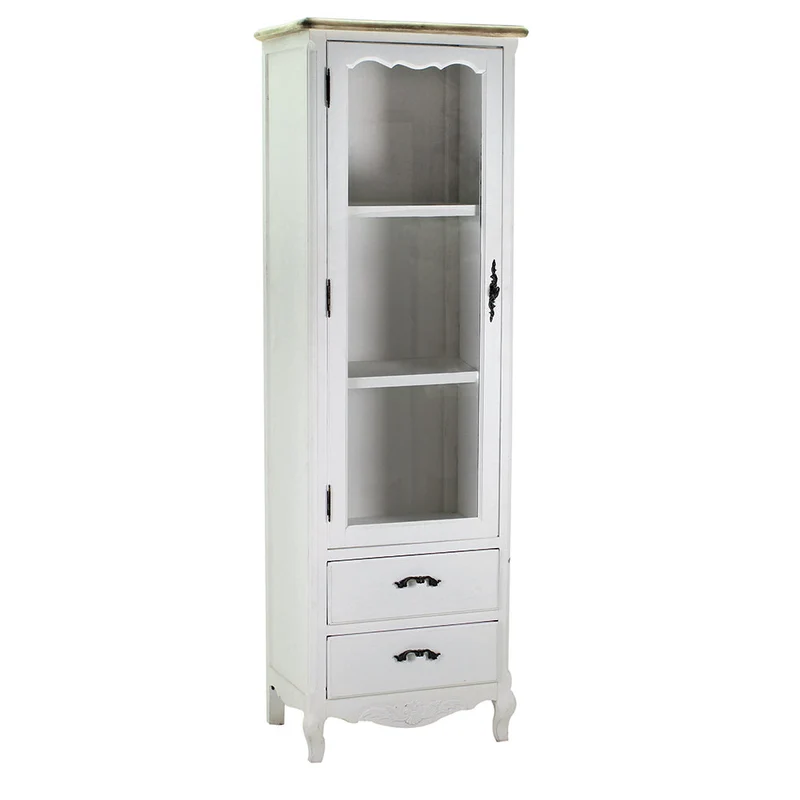 Vetrinetta in Legno 3 Ripiani 2 Cassetti 55x38x170cm Country Bianca