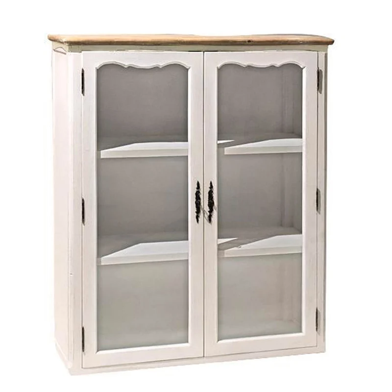 Vetrinetta in Legno 2 Ante 3 Ripiani 90x32,5x114cm Country Bianca