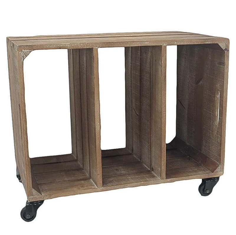 Consolle 3 Scoparti con Ruote in Legno