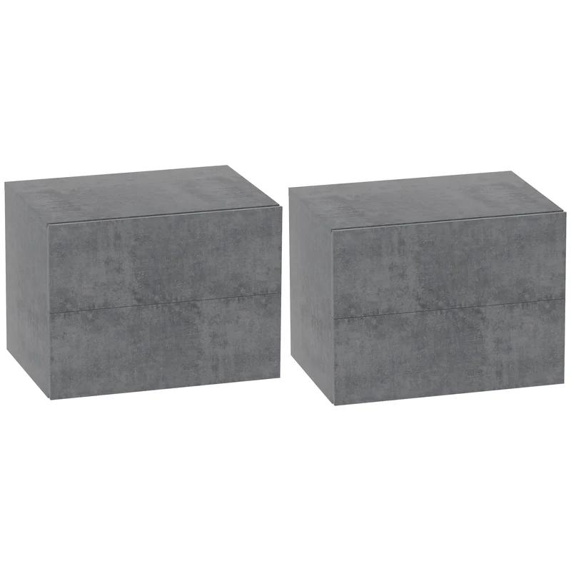 Set di 2 Comodini Sospesi Design Moderno 40x29x30 cm con 2 Cassetti Grigio Cemento