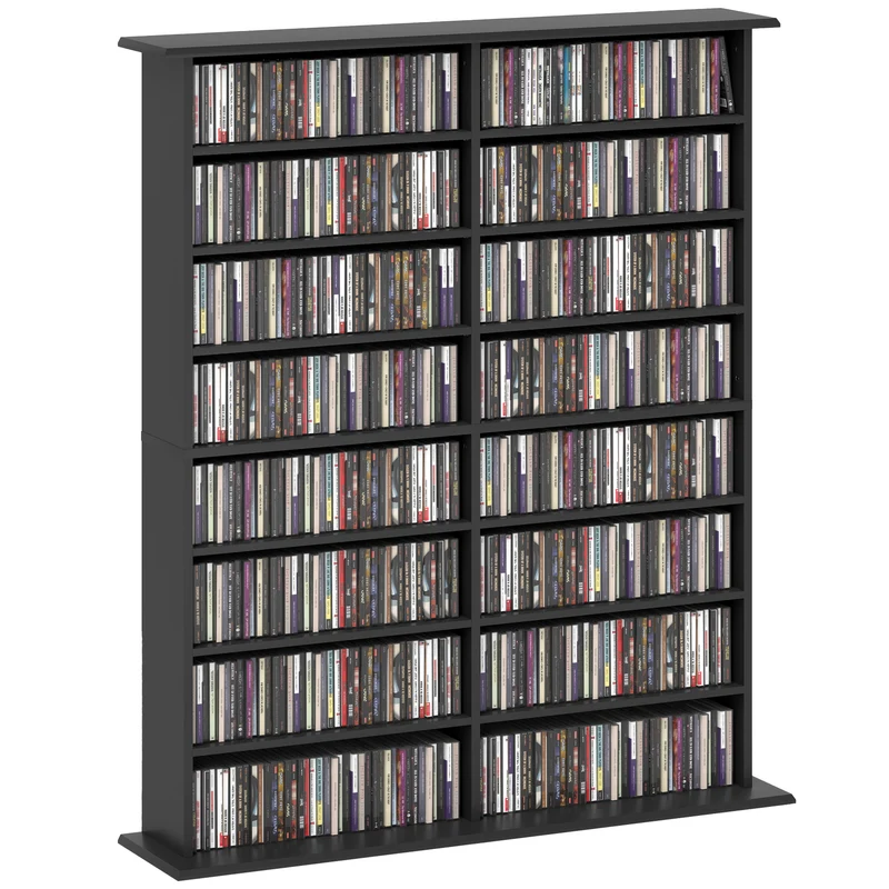 Libreria Porta CD 106,5x24x123,7 cm Design Moderno 16 Ripiani in Legno Nero