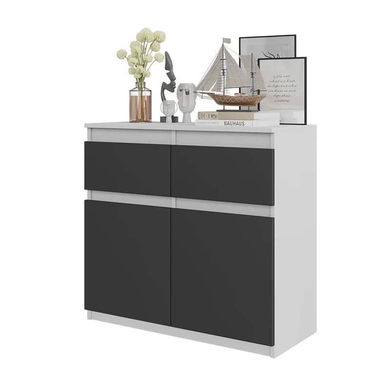 NOAH - Cassettiera con 2 cassetti e 2 ante - Credenza per camera da letto - Bianco Opaco / Antracite