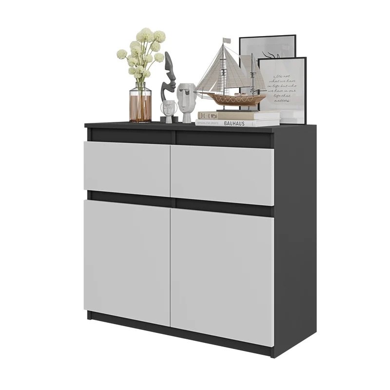 NOAH - Cassettiera con 2 cassetti e 2 ante - Credenza per camera da letto - Antracite / Bianco Opaco