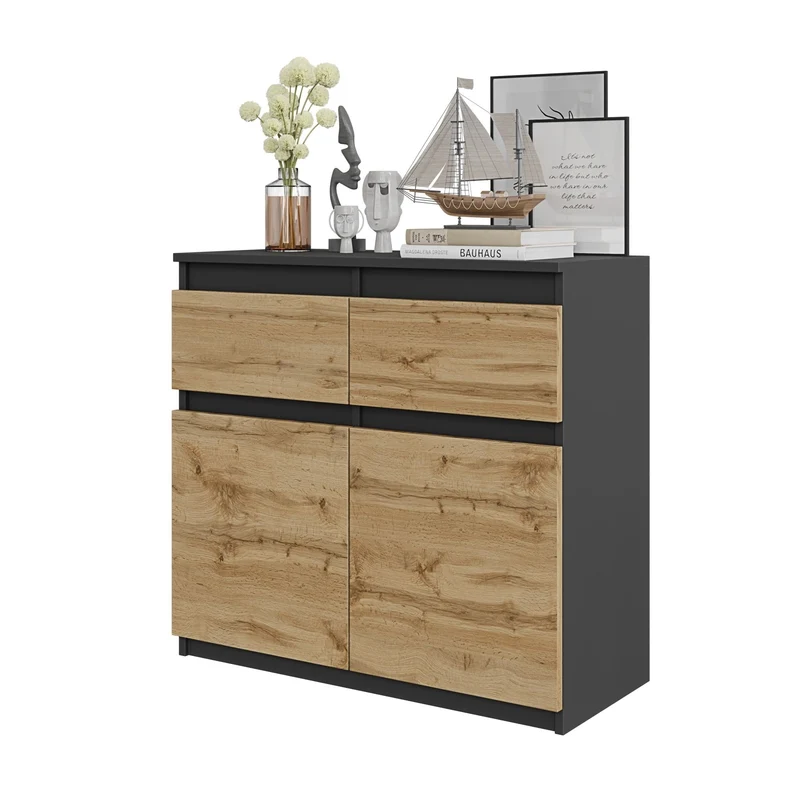 NOAH - Cassettone con 2 cassetti e 2 ante - Credenza per camera da letto - Antracite / Rovere Wotan