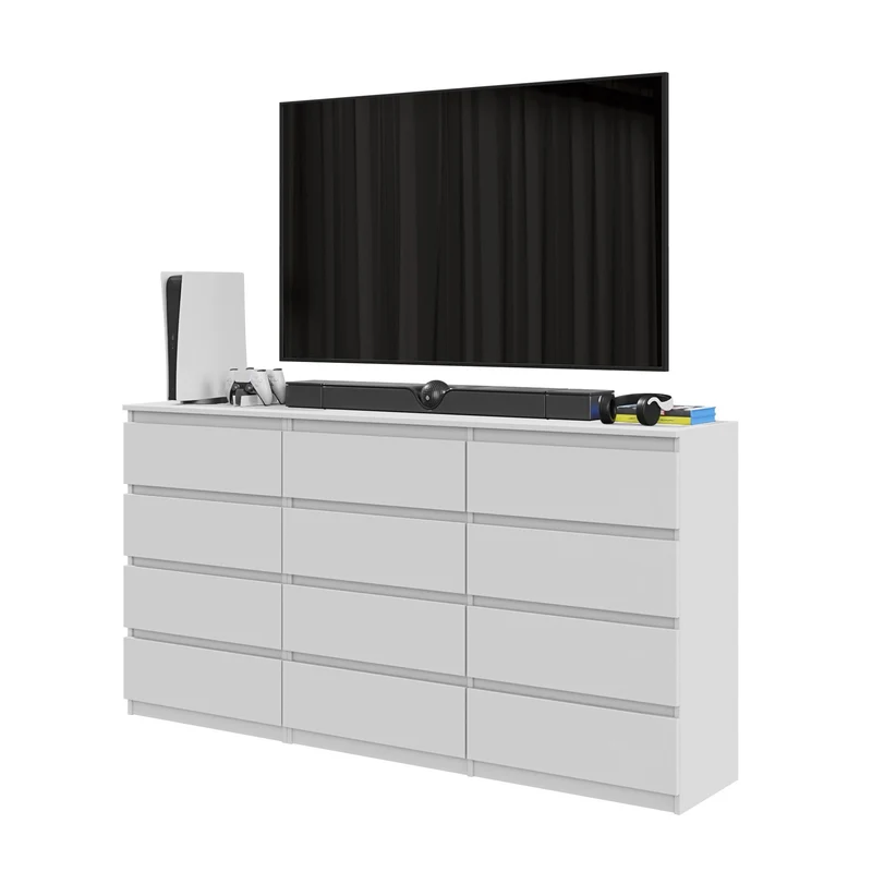 GABRIEL - Cassettiera a 12 cassetti (8+4) - Credenza per camera da letto - Bianco opaco