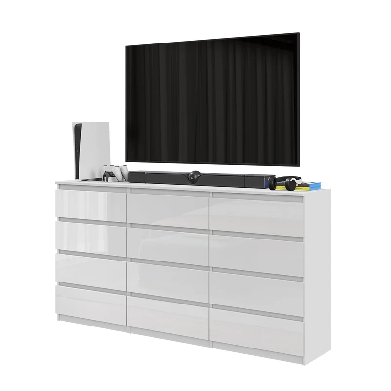 GABRIEL - Cassettiera a 12 cassetti (8+4) - Cassettiera armadio credenza - Bianco lucido