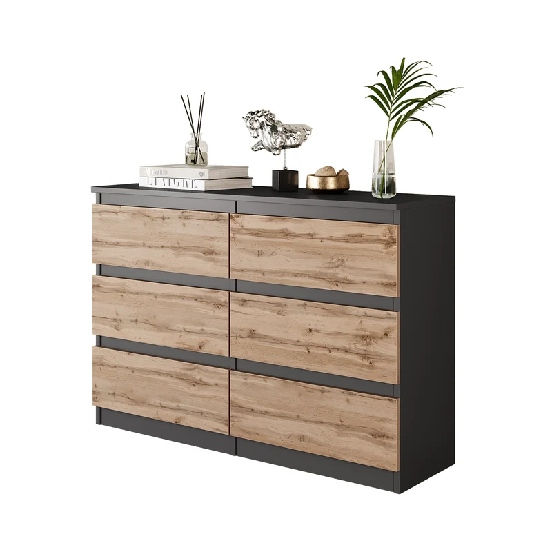 GABRIEL - Cassettiera a 6 cassetti - Credenza per camera da letto - Antracite / Rovere di Wotan