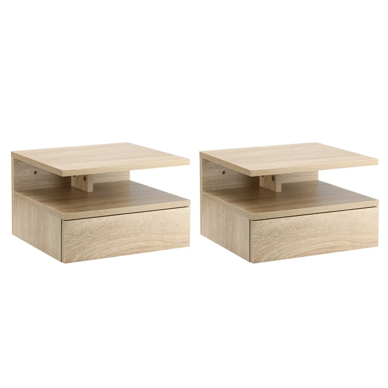 Set 2 Comodini Sospesi 35x32x22,5 cm Design Moderno Rovere