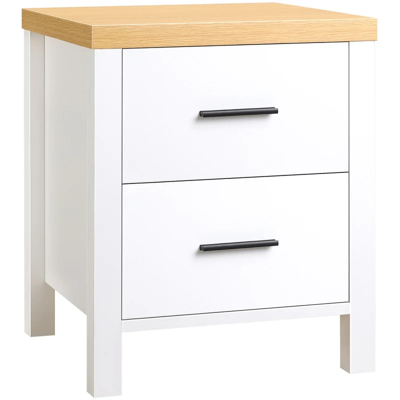 Comodino 2 Cassetti 40x39x48 cm in MDF Bianco