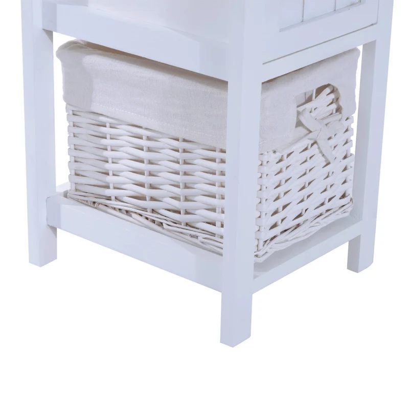 Elegante Comodino Mobiletto in Legno MDF e Vimini Bianco 28x31x45 cm