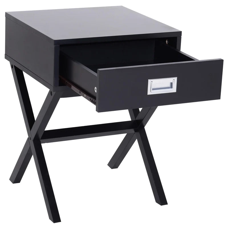 Comodino Stile Industrial con Cassetto in Legno Nero 40x40x55 cm