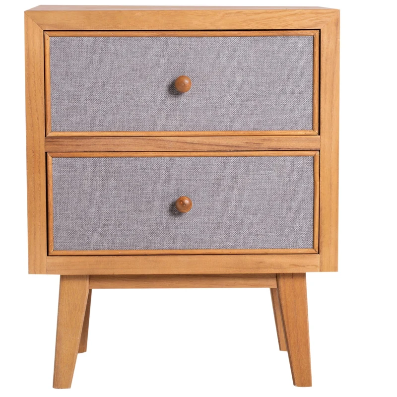 Comodino in Legno 2 Cassetti Legno e Grigio 44x30x55 cm