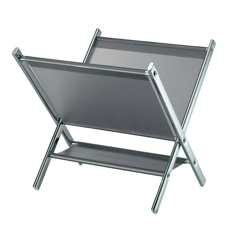 Portariviste Porta Giornali da Bagno Struttura in Metallo Cromato e Testtuto 41.5x39x39.5 cm