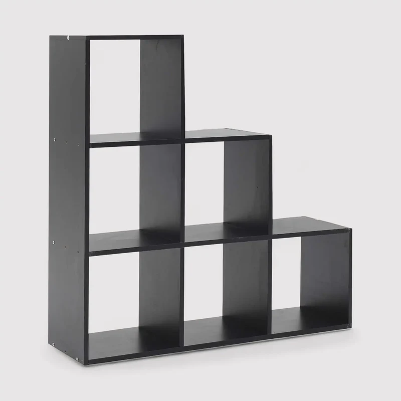 Eucalipto - Libreria nera a scala con 6 vani a cubo