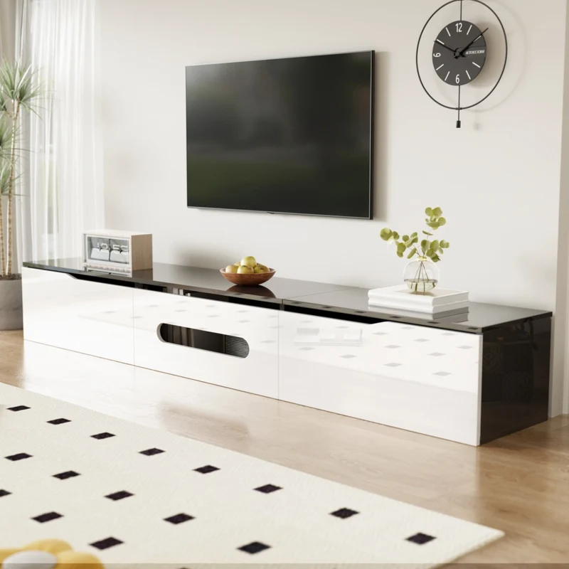 Mobile TV moderno 180x35x30 cm con LED 16 colori; MDF e truciolare; nero e bianco