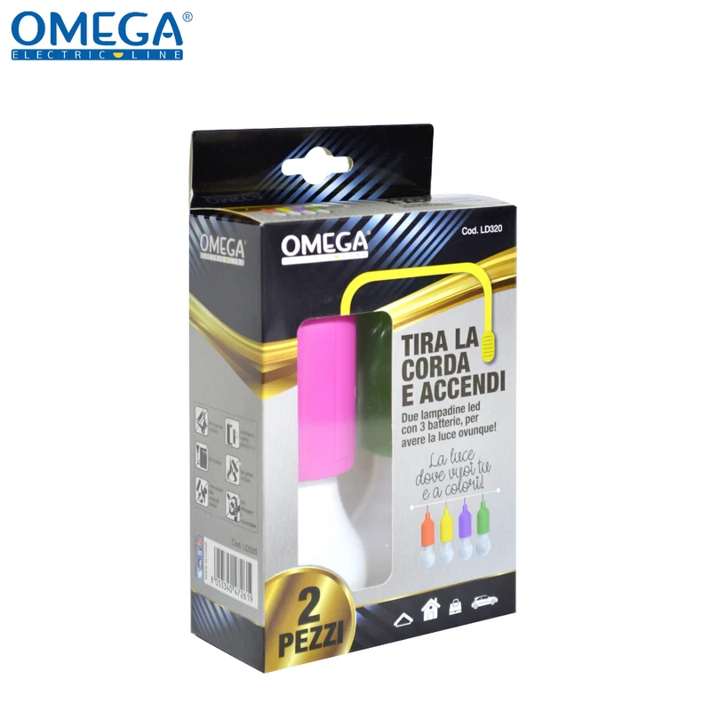 SET 2 PZ LAMPADA PORTATILE A BATTERIA, CON CORDINO PER ACCENSIONE (0,5W