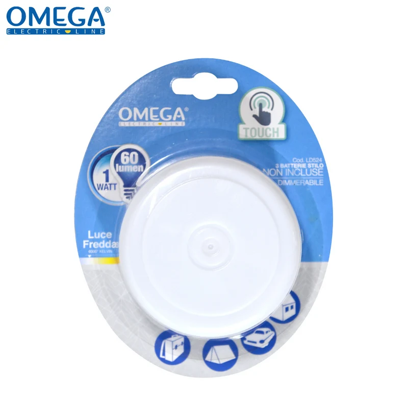 PUNTO LUCE PUSH 6 LED TONDA a batterie (3AAA) ON/OFF dimmerabile 20