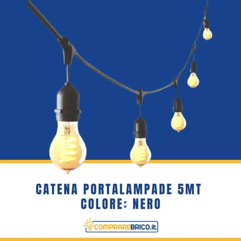 CATENA PORTALAMPADE 5 mt COLORE NERO SENZA LAMPADINE