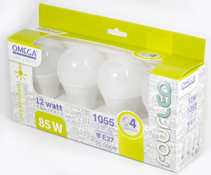 GOCCIA LED : Set in scatola 4Pz A60-12W 4000K D12G12 Driver HQ