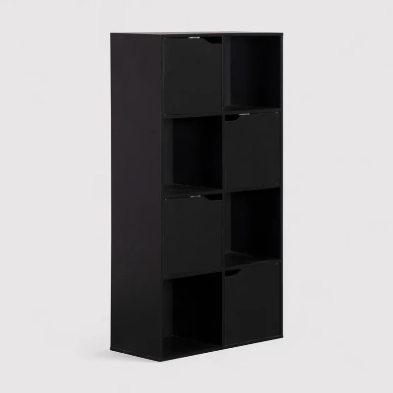 Rofia - Libreria compatta nera con 4 ripiani e 8 scomparti