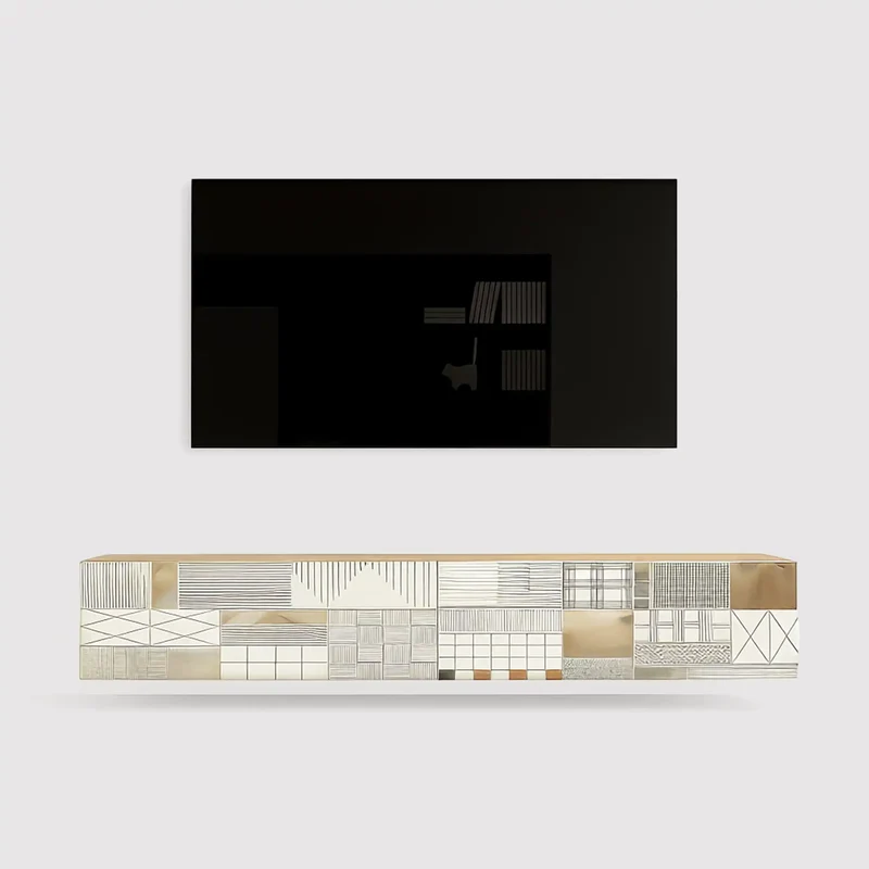 Kasuri - Mobile TV sospeso moderno con 2 ante decorate