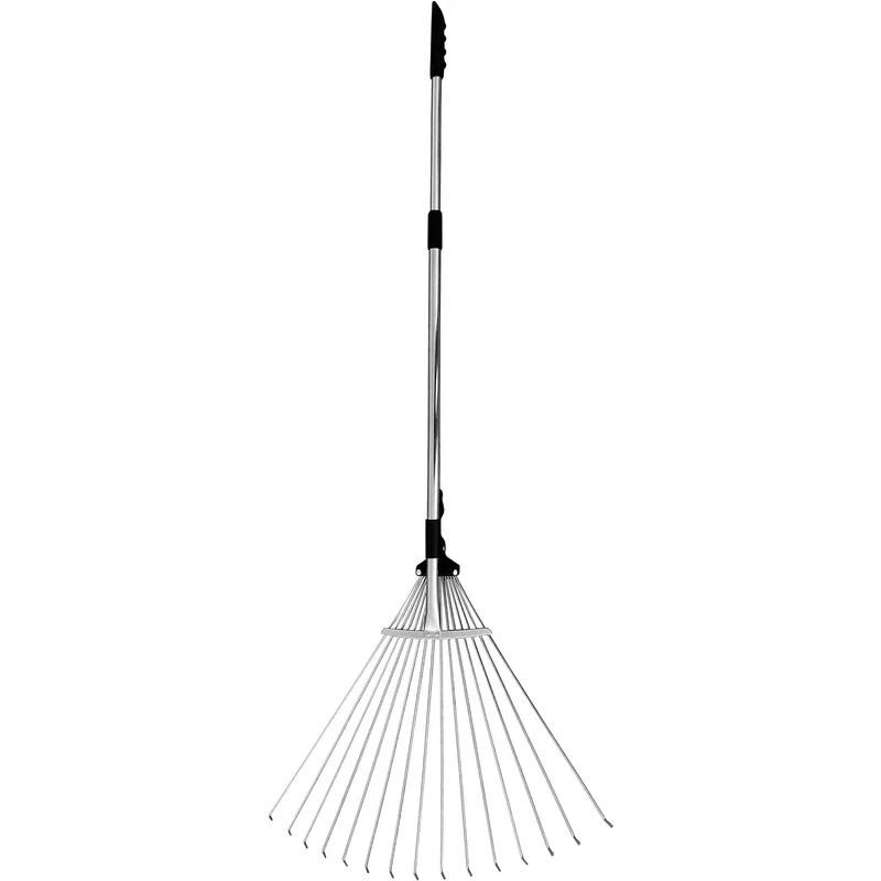 Rastrello da giardino retrattile in acciaio al carbonio #45, manico antiscivolo estensibile