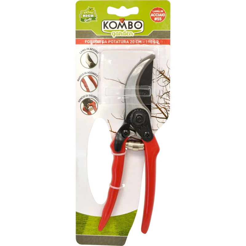 Forbici da giardino,gancio di sicurezza, manico antiscivolo PVC, lame in acciaio