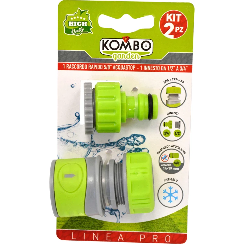 SET 2PZ RACCORDO RAPIDO ACQUASTOP 5/8 SOFTOUCH KOMBO GARDEN PRO IN ABS+PP+TPR,