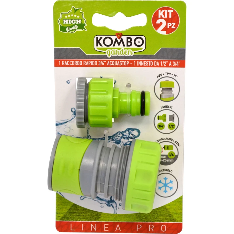 SET 2PZ RACCORDO RAPIDO ACQUASTOP 3/4 SOFTOUCH KOMBO GARDEN PRO IN ABS+PP+TPR,