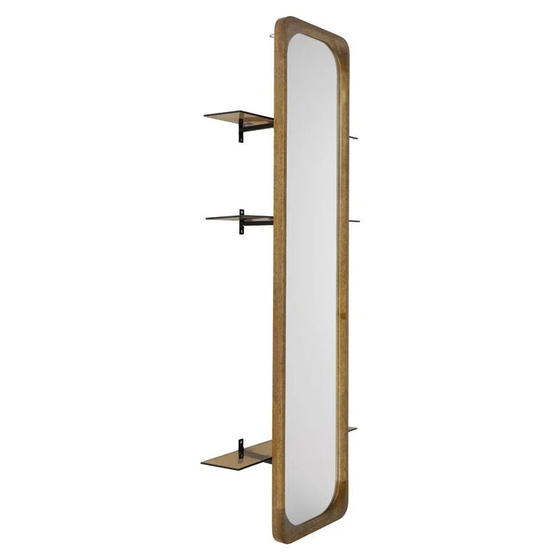 Specchio da Parete con Mensole in Legno